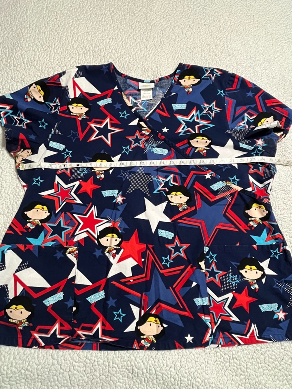 DC Comics Wonder Woman Mock Wrap Scrup Top - Picture 6 of 10
